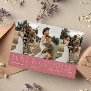 Love & Gratitude ピンク 結婚式 マルチ 写真 サンキューカード