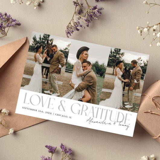 Love & Gratitude 白い結婚式マルチフォトカード サンキューカード