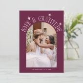 Love & Gratitude Minimal Wedding Photo Cranberry サンキューカード (スタンド正面)