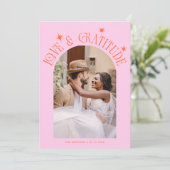 Love & Gratitude Minimal Wedding Photo Orange Pink サンキューカード (スタンド正面)