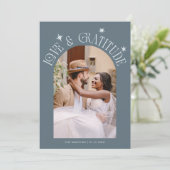 Love & Gratitude Minimal Wedding Photo Slate Blue サンキューカード (スタンド正面)