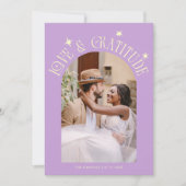 Love & Gratitude Minimal Wedding Photo Wisteria サンキューカード (正面)