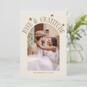 Love & Gratitude Minimalist Wedding Photo Cream サンキューカード (スタンド正面)
