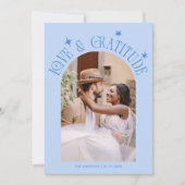 Love & Gratitude Minimalist Wedding Photo Icy Blue サンキューカード (正面)