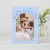 Love & Gratitude Minimalist Wedding Photo Icy Blue サンキューカード (スタンド正面)