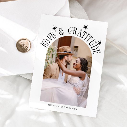 Love & Gratitude Minimalist Wedding Photo Pink サンキューカード