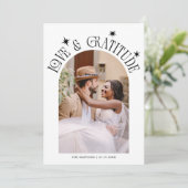 Love & Gratitude Minimalist Wedding Photo Pink サンキューカード (スタンド正面)