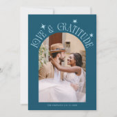 Love & Gratitude Minimalist Wedding Photo Teal サンキューカード (正面)