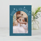 Love & Gratitude Minimalist Wedding Photo Teal サンキューカード (スタンド正面)