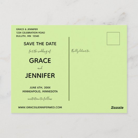 LOVE Greenテーマの同性の結婚式の日付を保存 ポストカード (裏面)