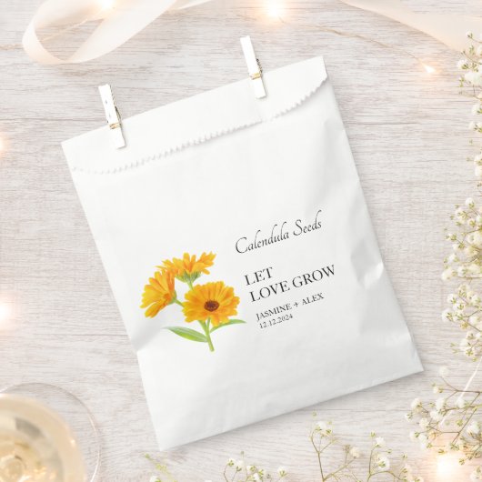 Love Grow Calendula Seed 結婚's フェイバーバッグ (クリップ留めされた状態)