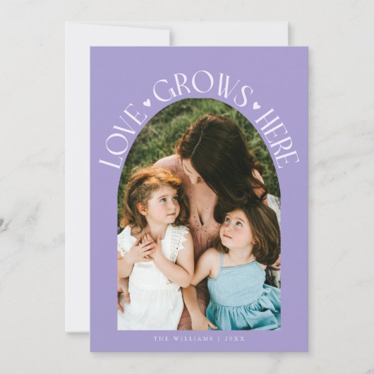 Love Grows Here Lilac Arch Valentines Day シーズンカード (正面)