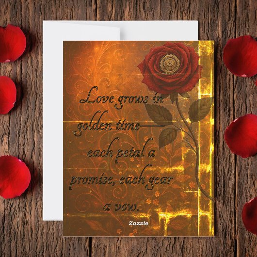 Love Grows Romantic Red Rose Gold Gears 招待状