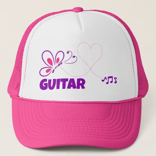 Love Guitar Pink Purple Butterfly Heart キャップ (正面)