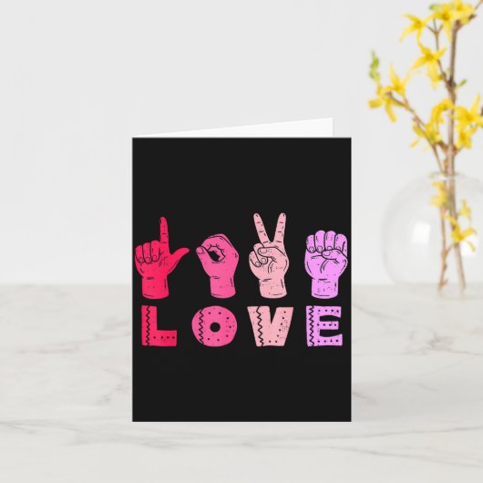 Love Hand Sign Language Asl Valentines Day Men Wom カード (黄色い花)