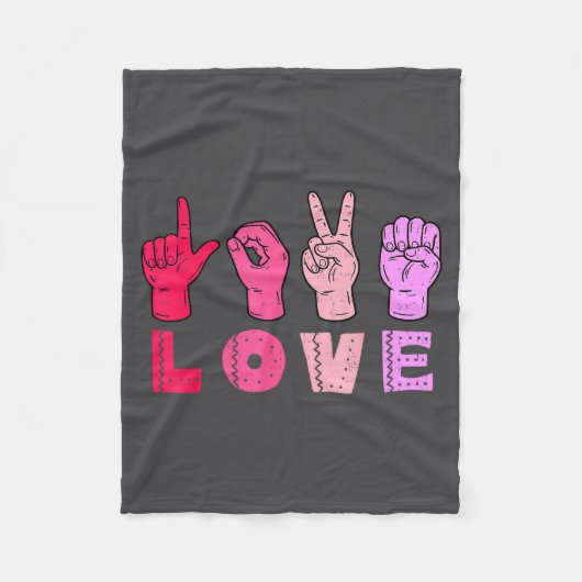 Love Hand Sign Language Asl Valentines Day Men Wom フリースブランケット (正面)