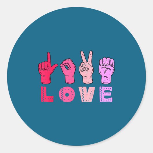 Love Hand Sign Language Asl Valentines Day Men Wom ラウンドシール (正面)