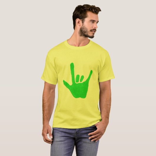 Love hand, sign language in green, on Tee Tシャツ (正面フル)