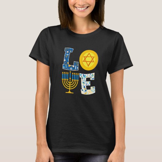 Love Hanukkah  Chanukah Menorah Pajama Matching Fa Tシャツ (正面)
