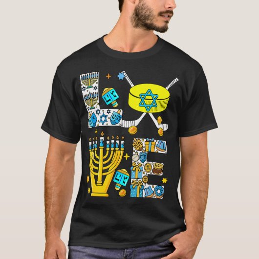 Love Hanukkah Menorah Costume Hockey Lover Player Tシャツ (正面)