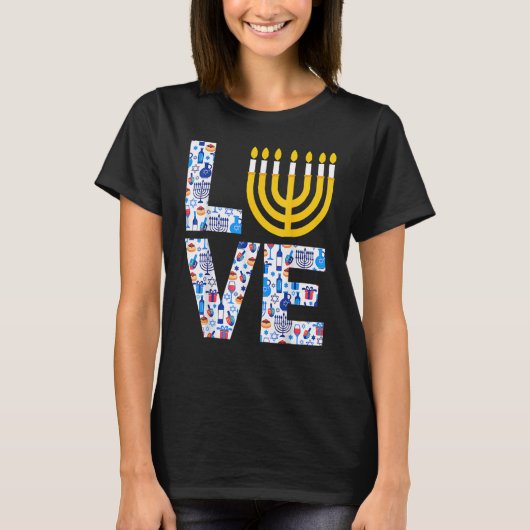 Love Hanukkah Menorah Jewish Pajama  For Men Women Tシャツ (正面)