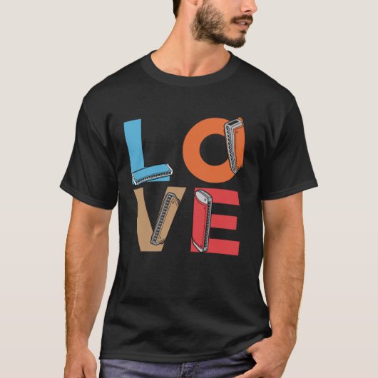 Love HarmonicaハーモニカプレイヤーHarmonica Harmonicist Harm Tシャツ (正面)