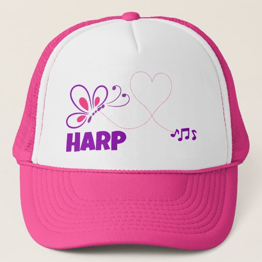Love Harp Pink Purple Butterfly Heart キャップ (正面)