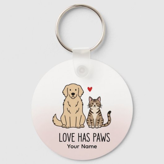Love Has Paws | おしゃれな犬と猫のイラスト キーホルダー (正面)
