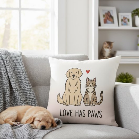 Love Has Paws | おしゃれな犬と猫のイラスト クッション