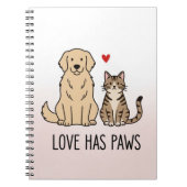 Love Has Paws | おしゃれな犬と猫のイラスト ノートブック (正面)