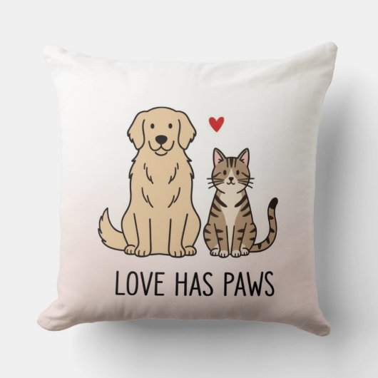 Love Has Paws | Cute Minimalist Dog and Cat Illust クッション (正面)