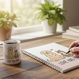 Love Has Paws | Cute Minimalist Dog and Cat Illust ノートブック