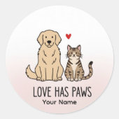 Love Has Paws | Cute Minimalist Dog and Cat Illust ラウンドシール (正面)
