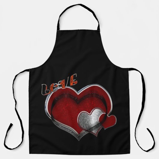 Love Heart Black Kitchen Cooking Mess Free Large エプロン (正面)