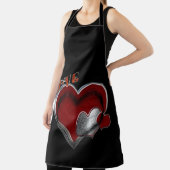 Love Heart Black Kitchen Cooking Mess Free Large エプロン (インサイチュ)