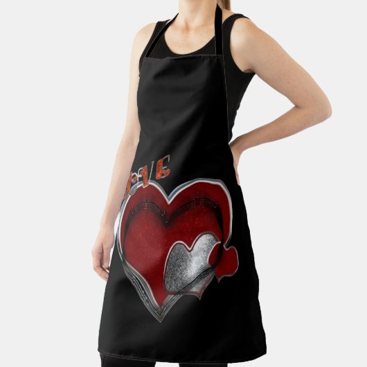 Love Heart Black Kitchen Cooking Mess Free Large エプロン (インサイチュ)