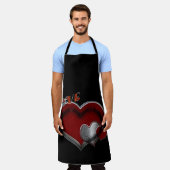 Love Heart Black Kitchen Cooking Mess Free Large エプロン (着用した状態)