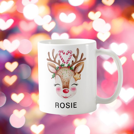Love Heart Candy Cane Reindeer Custom Name コーヒーマグカップ