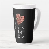 Love Heart Design – Red Gradient Heart on Black  カフェラテマグ (右アングル)