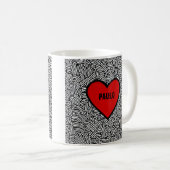 Love Heart Doodle mug Black White & Red valentines コーヒーマグカップ (正面右)
