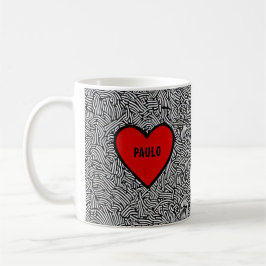 Love Heart Doodle mug Black White & Red valentines コーヒーマグカップ