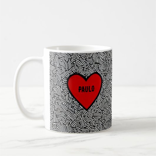 Love Heart Doodle mug Black White & Red valentines コーヒーマグカップ (左)
