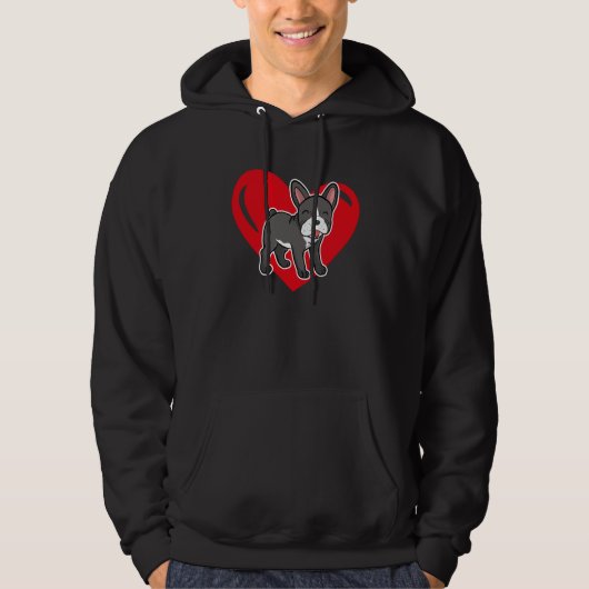 Love Heart Graphic Valentine's Day French Bulldog  パーカ (正面)