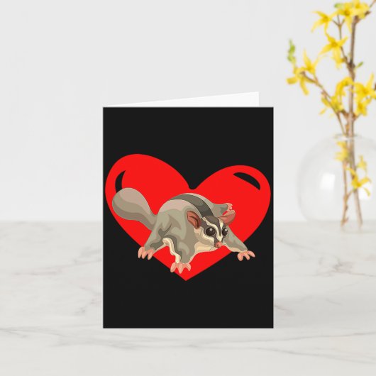 Love Heart Graphic Valentines Day Sugar Glider Bo  カード (黄色い花)