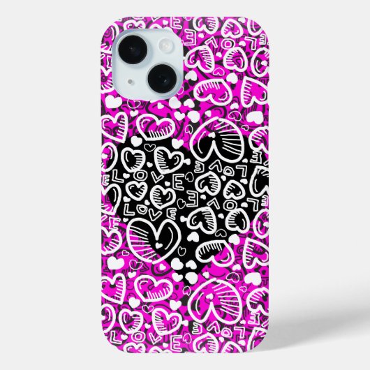 Love Heart Pattern Pink iPhone Case Case-Mate iPhoneケース (裏面)