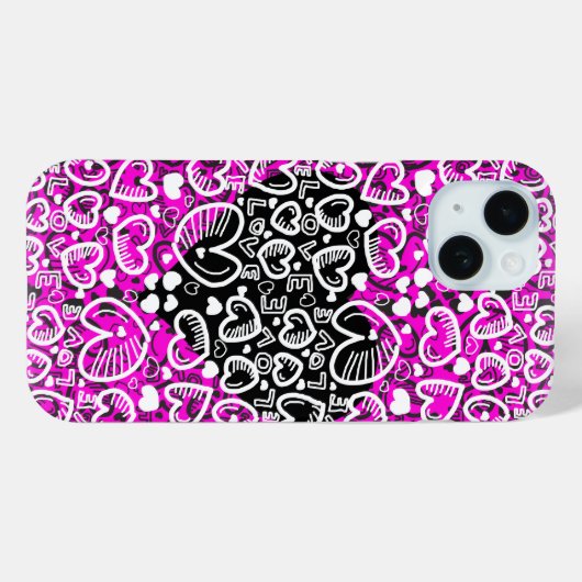 Love Heart Pattern Pink iPhone Case Case-Mate iPhoneケース (裏面 (横))