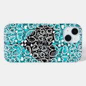 Love Heart Pattern Teal White iPhone Case Case-Mate iPhoneケース (裏面 (横))