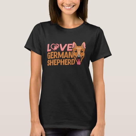 Love Heart Paw German Shepherd Dog K9 Tシャツ (正面)