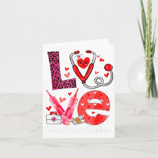 Love Heart Stethoscope Healthcare Worker Funny Val カード (正面)