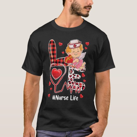 Love Heart Stethoscope Nurse Life Valentine Day 20 Tシャツ (正面)